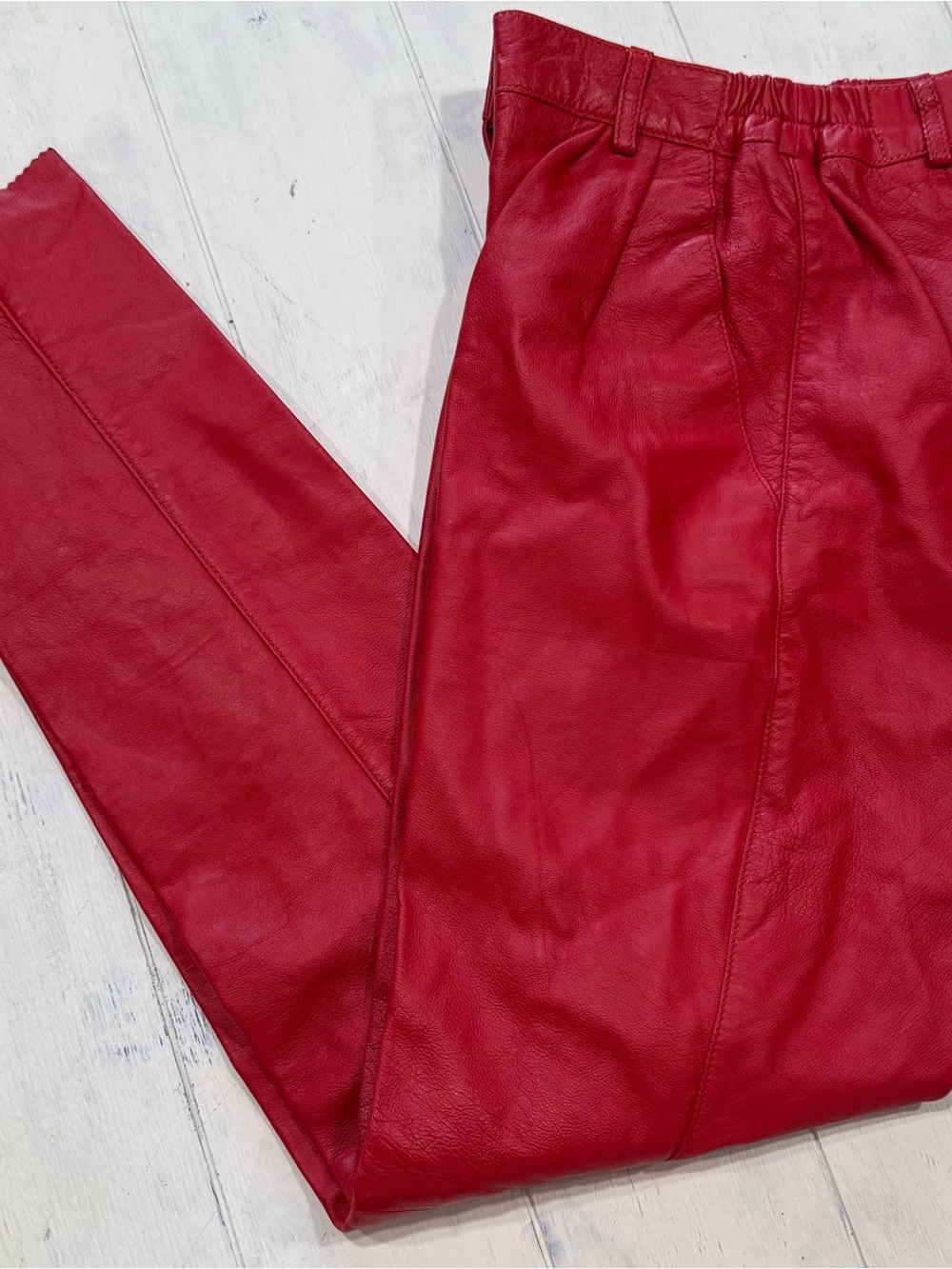 Vintage 80s 90’s Red Genuine Leather Women’s  Pants Donna Lepure Pleated
